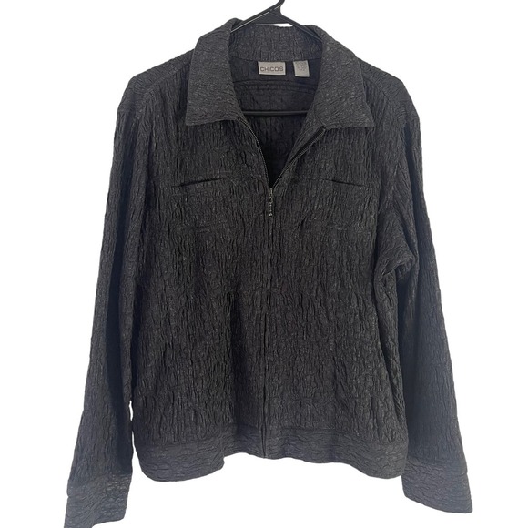Chico's Women's Size 2 Medium Grey Metallic Textured Full Zip Jacket - Picture 6 of 9